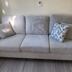 Beige Couch Living Spaces Fabric 3 Cushion