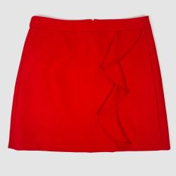 J.Crew Red A-Line Skirt Wool Ruffle Front Size 10 Above the Knee