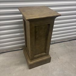 Brownish solid pedestal… 17 “ x 17” , 36” high $95 Perfect for art or plants  Made of plaster/resin. Solid piece. 
