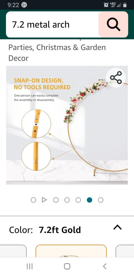 (Qty 2 ) 7.2 Gold Metal Round Backdrop Arch