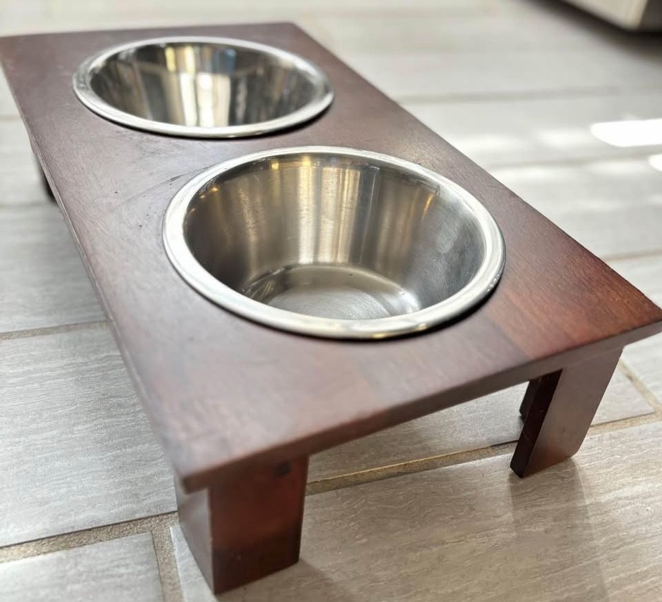 Elevated Dog Bowls with Wooden Stand, Never Used