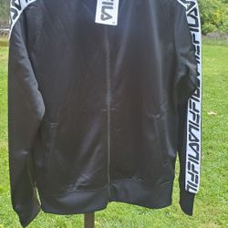 Fila  Black Sleeve Spell Out Track Warm Up Casual Women's Jacket Size Small