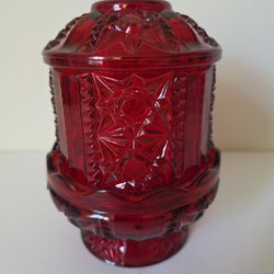 Indiana Glass Ruby Red Stars and Bars Fairy Lamp