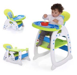 Highchair Green, 3-in-1 Convertible Toddler Highchair Table Booster Seat with Feeding Tray, Blue