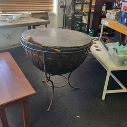 Huge Drum On Iron Stand. With Mallet. Soccer Fan?