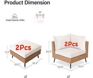 🥨4 Piece Outdoor Sectional Sofa PE Rattan Wicker Patio Conversation Sets, Outdoor Patio Furniture, All Weather Patio Furniture Set with Thick Cushion