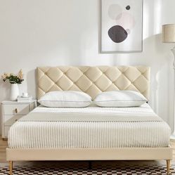 Queen Size Bed Frame,Velvet Upholstered Platform with Headboard and Strong Wooden Slats,Non-Slip and Noise-Free,No Box Spring Needed, Easy Assembly,Be