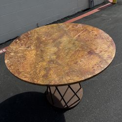 Vintage Round Marble Dining / Center Table with Sculptural Metal Base