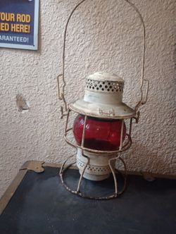 Antique Railroad Lantern with Red Globe
