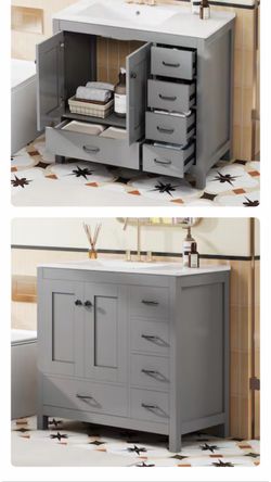 ModernLuxe Assembly Required 36inch Gray Bathroom Vanity with Ceramic Sink Combo
