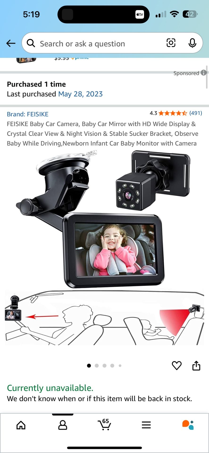 FEISIKE Baby Newborn Infant Car Camera Monitor Baby Mirror HD Night Vision 4.3 “