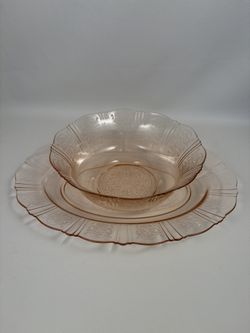 American Sweetheart Macbeth Evans Pink Depression Glass Plate And Bowl
