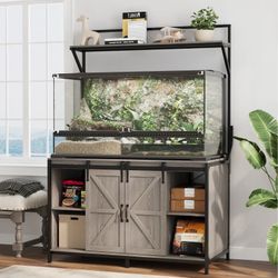 Farmhouse style Heavy Duty Aquarium Stand with Storage Cabinet, Farmhouse Reptile Tank Stand with Power Outlet, 48" X 24" Tabletop Fits up to 120 Gall