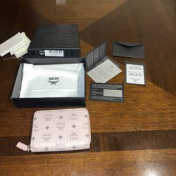 MCM Visetos Powder Pink Zip Around Wallet New