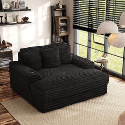 Luxurious Oversized Black Velvet Chaise Lounge