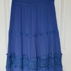 Blue Strapless Maxi Dress with Crochet Detail – Size XL