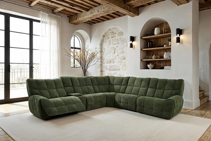 Brand New Jade Green  Chenille Power Reclining Sectional Sofa
