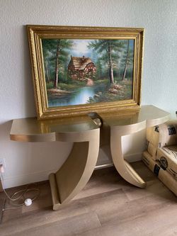 Entry table, gold wood, by Swedish designs.