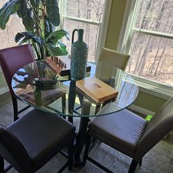 Tall Round Dining Table & Leather Chairs