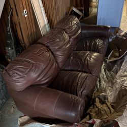 Full Mahogany Leather Sofa