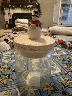 Christmas snowman glass and ceramic container