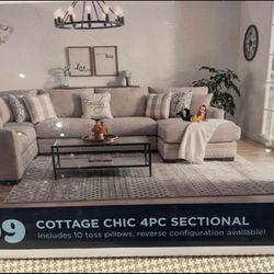 Tan Cloth Double Chaise Sectional