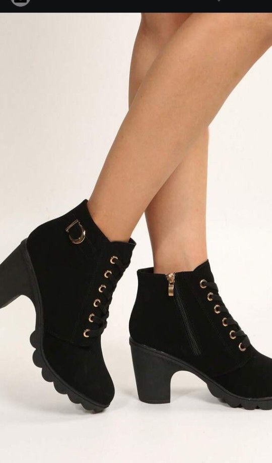 Womens Lace Up High Hill Boots
