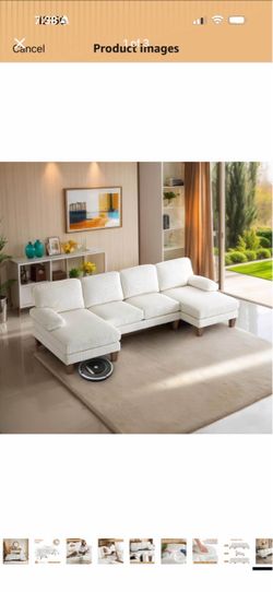 Beige corduroy L shaped couch