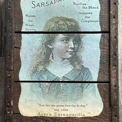 Ayers Sasparilla Antique Sign. Condition is Used. 