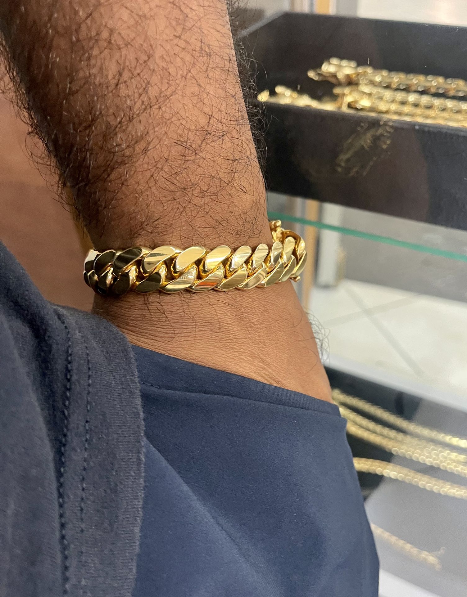 🏝️14mm 8” Miami Cuban Link Bracelet For An Everything Day Wear Strong 💪 🅿️lating Gold 14k On Silver