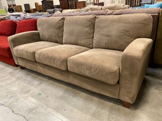 Cool Brown Micro Velvet 3 Seat Sofa with Curved Arms and Dark Wood Feet
