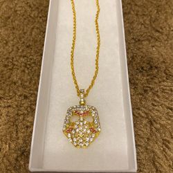 Men’s Or Womans Gold Plated Jason Mask Necklace 22”