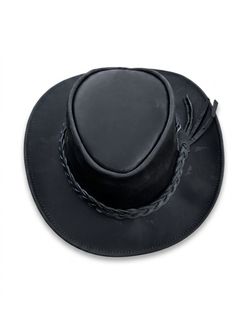 The Heritage Black Leather Cowboy Hat – Braided Band & Tassel Detail