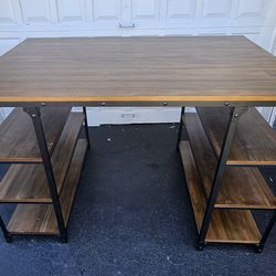 Solid wood desk work station drafting table home office shelves Storage