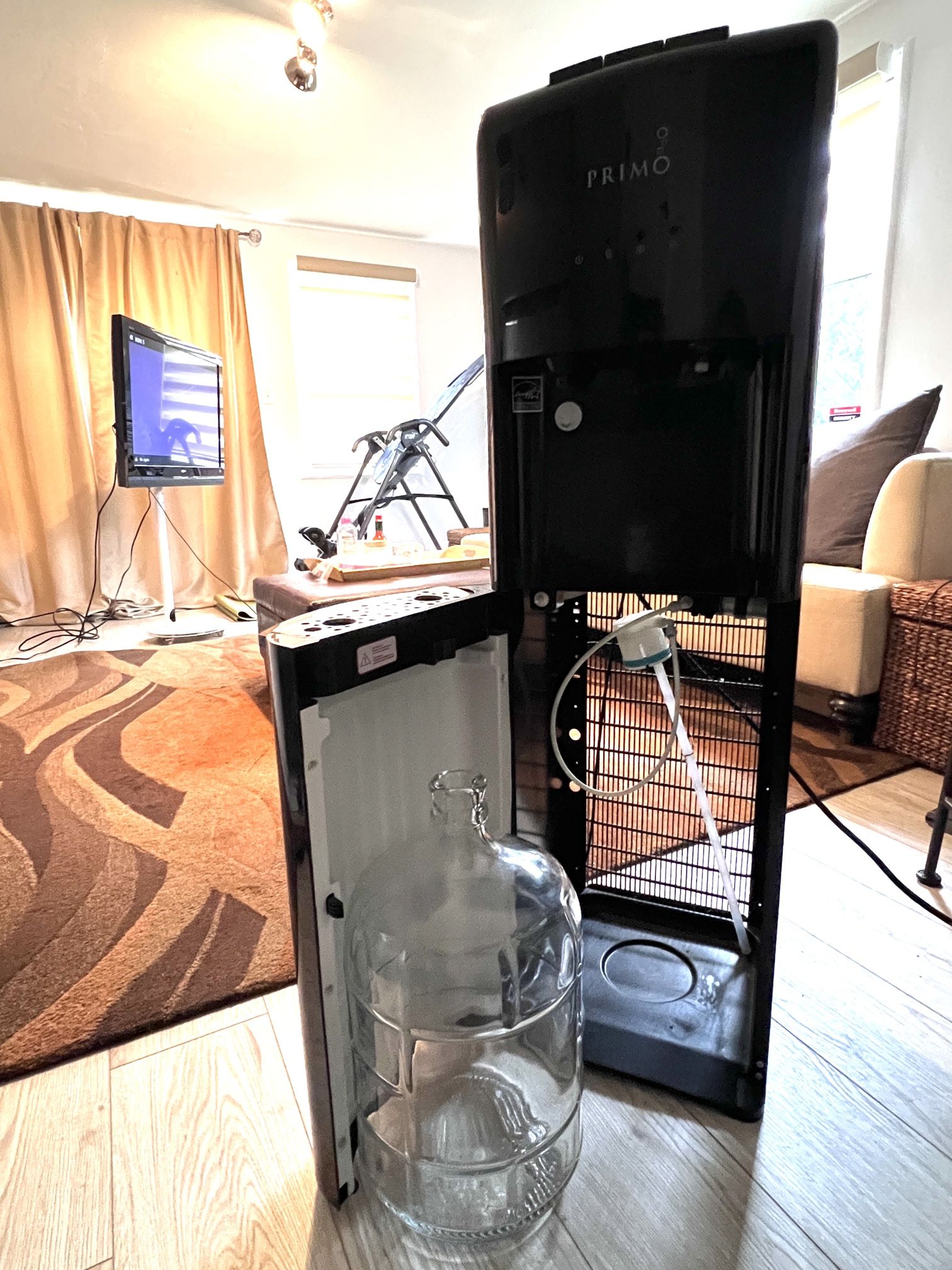 Black Primo Bottom Load Water Dispenser + Glass Bottle