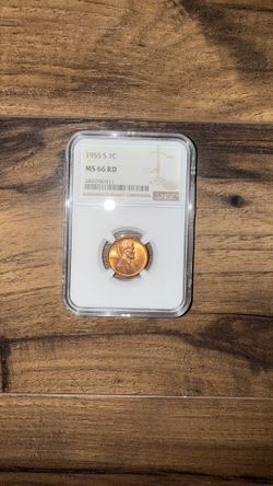 1955 S , Lincoln Cent MS66 RD-NGC