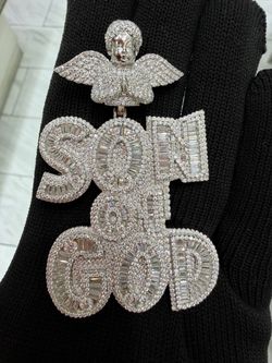 Iced Out Angel Custom Letter Pendant silver moissanite