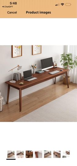 Long Solid Wood Desk Walnut Finish