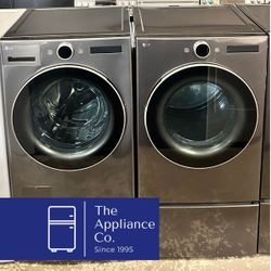 LG Large Capacity Front Load Washer and Gas Dryer Set with Pedestals