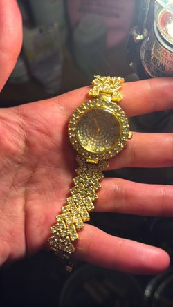 Gold-Tone Crystal Encrusted Bracelet Watch