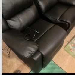 Black leather Recliner Massage Love Seat 