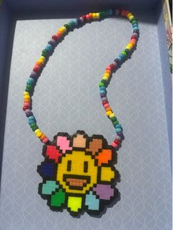 Rainbow flower PERLER Kandi necklace festivals raves