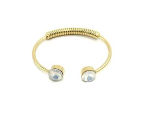 14k GOLD PLATED ROUND CRYSTAL GEM CUFF BRACELET