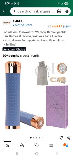 Facial Hair Removal for Women, Rechargeable Hair Removal Device, Painless Face Electric Razor/Shaver for Lip, Arms, Face, Peach Fuzz (Nile Blue)