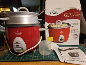 Rival 6-Cup Rice Cooker with Steamer Basket & Accessories - Red - CLEAN