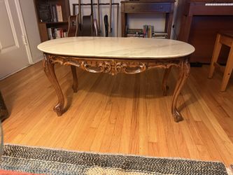 French Provincial Oval Marble Top Coffee Table