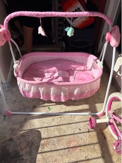 Baby swing , baby bed , full bag of new born girl clothes