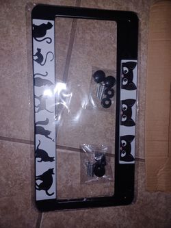 Black Cat License Plate Frame with Mounting Hardware