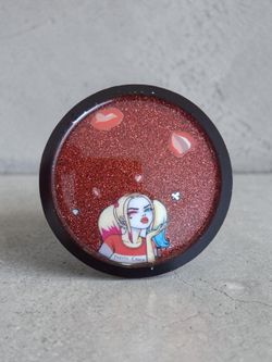 Harley Quinn Inspired Resin Coaster – Red Glitter "Pretty Crazy" Decor
