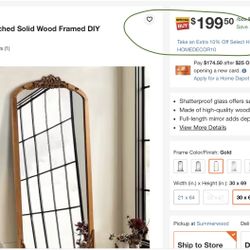 30 in. W x 69 in. H Rustic Arched Solid Wood Framed DIY Carved Full Length Mirror. 125